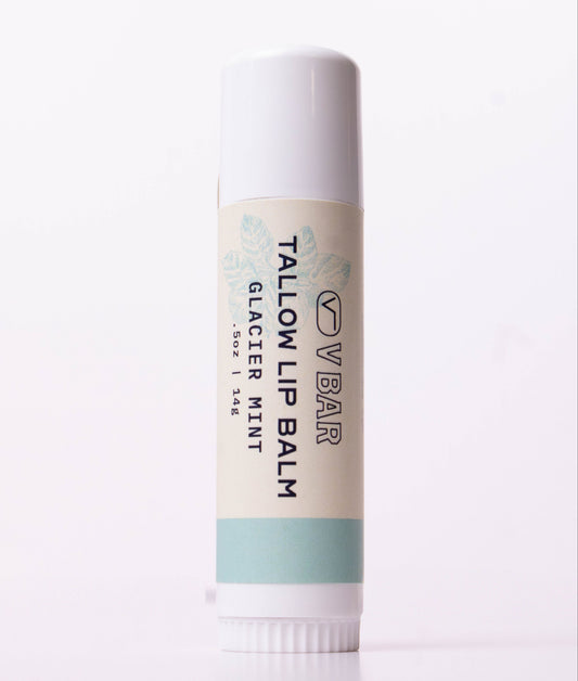 Natural tallow lip balm made from grass-fed beef suet for dry lips and sourced from Montana ranches