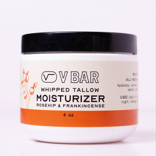 Whipped tallow moisturizer made from grass-fed beef suet sourced from Montana ranches