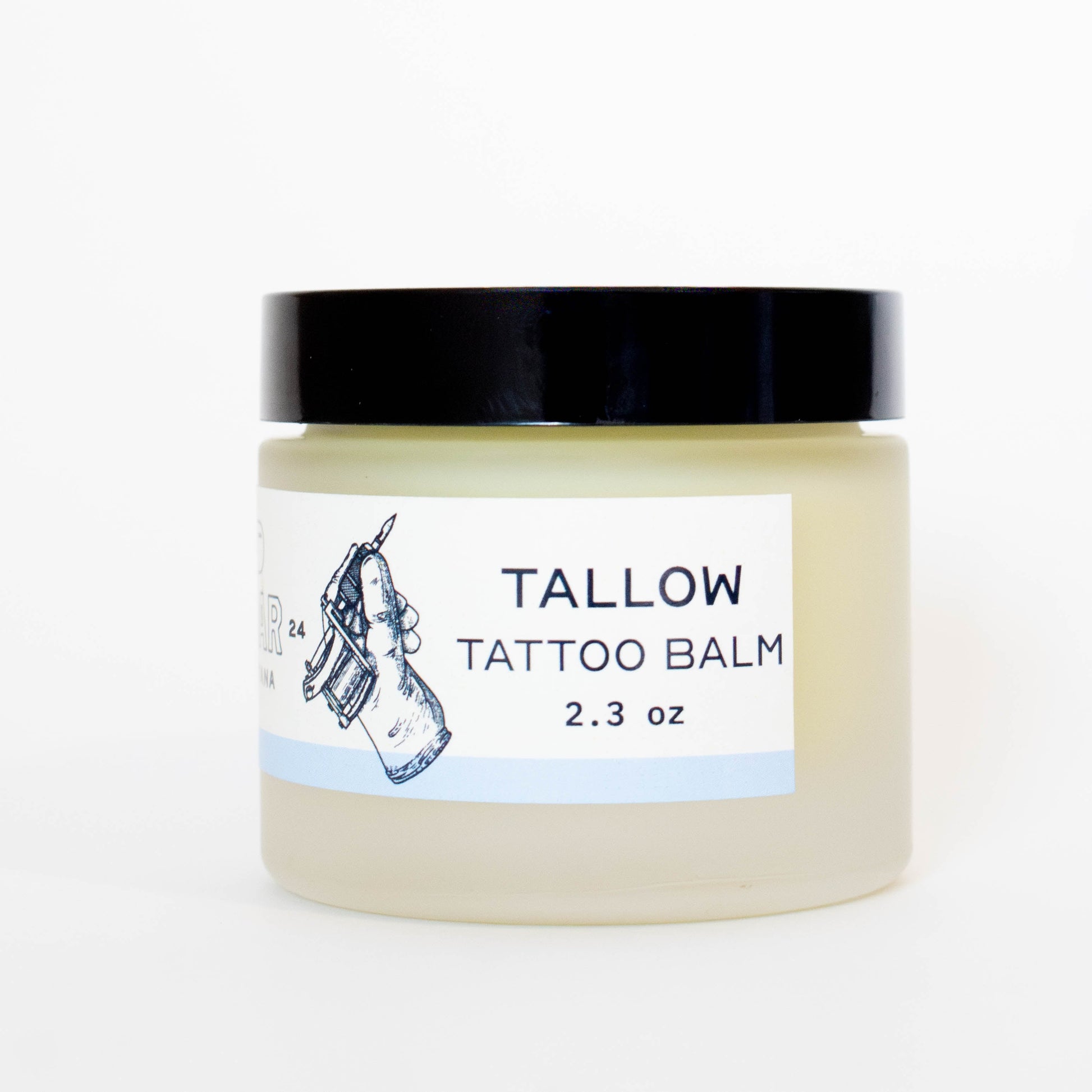 glass jar of VBar Montana beef tallow tattoo balm, made with grass-fed beef suet